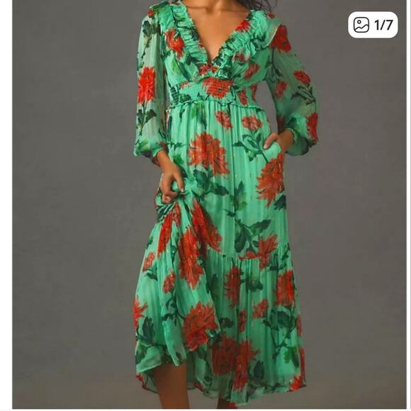 Anthropologie Odetta Ruffled V Neck Dress - Picture 1 of 9